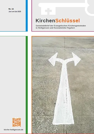Weiße Pfeile links und rechts auf Pflaster, Kirchenbrief-Titel.