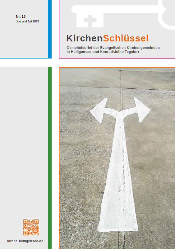Weiße Pfeile links und rechts auf Pflaster, Kirchenbrief-Titel.