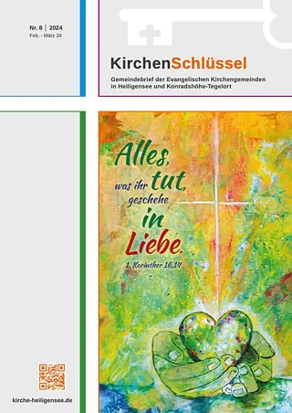 Hände halten Herz, Bibelvers; Kirchenbrief-Titel.
