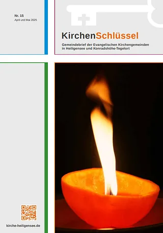 Kerzenflamme in Orangenschale, Kirchenbrief-Titel.