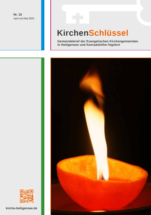 Kerzenflamme in Orangenschale, Kirchenbrief-Titel.